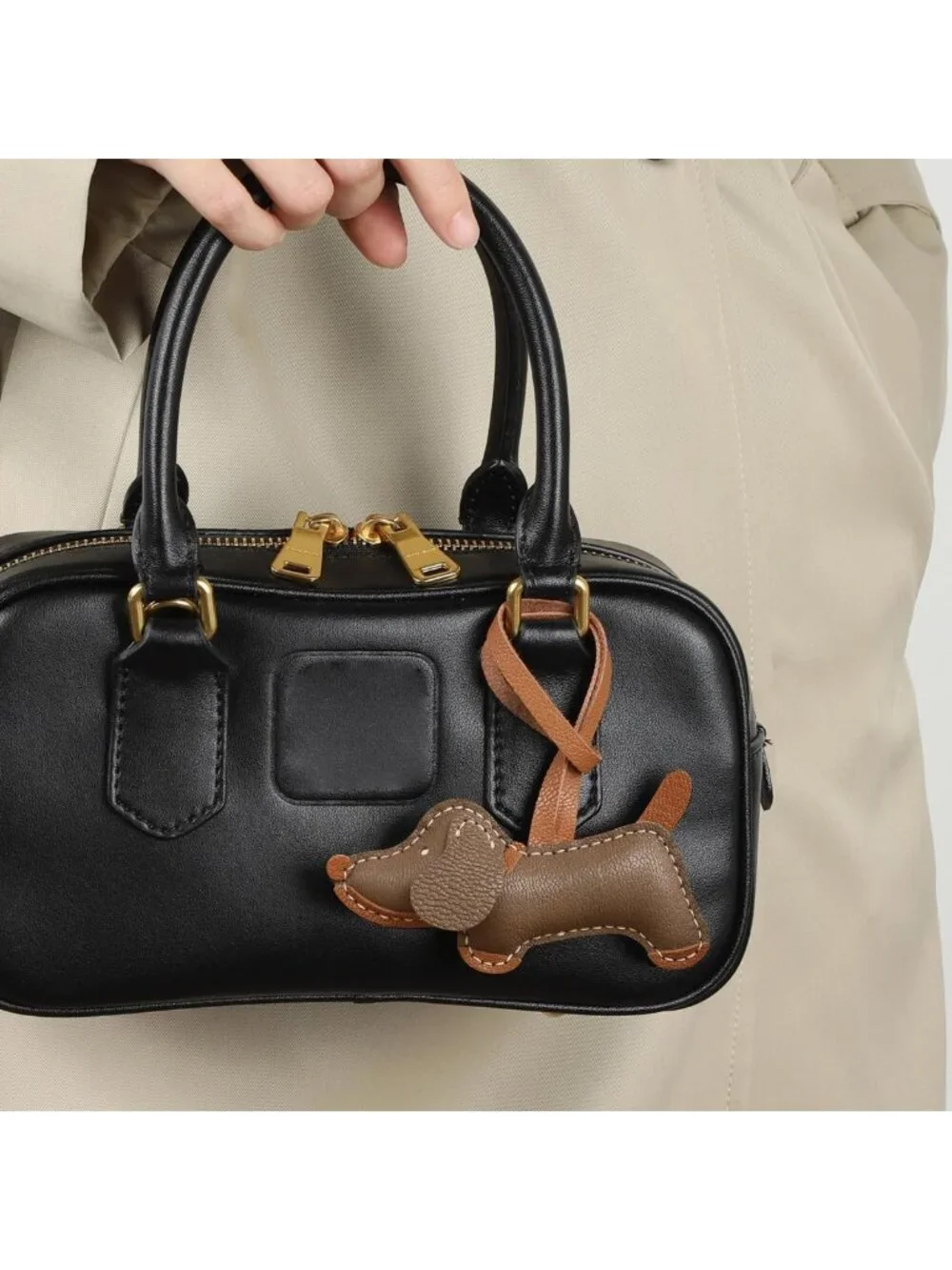 Cute Dachshund Leather Bag Charm | Handmade Goatskin Keychain for Handbags
